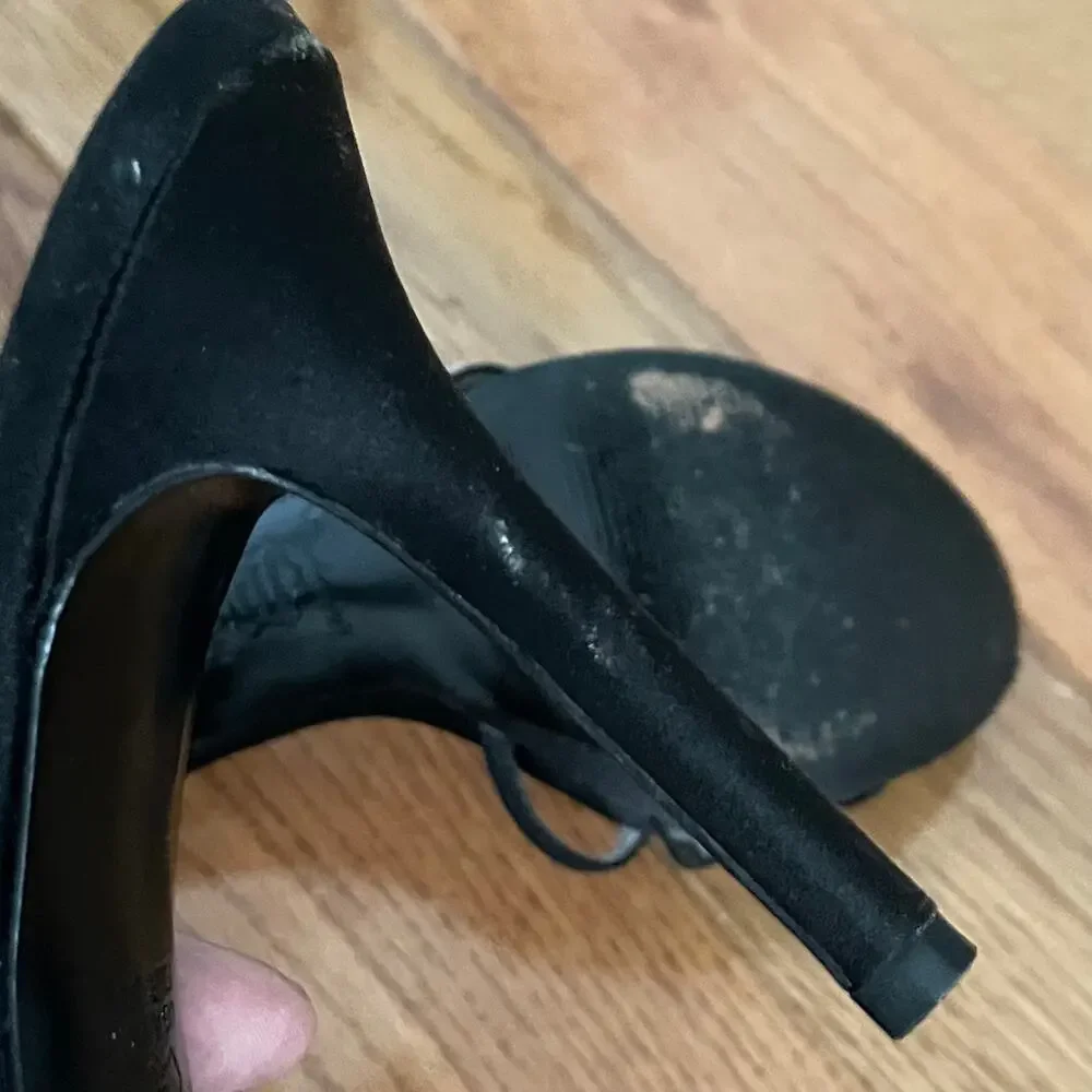 Touch of Nina Genassi LS Rhinestone Slingback Heels Black Satin Peep Toe 6.5 M